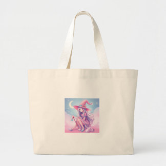 Naughty Looking Witch in Soft Pastel Colors Large Tote Bag