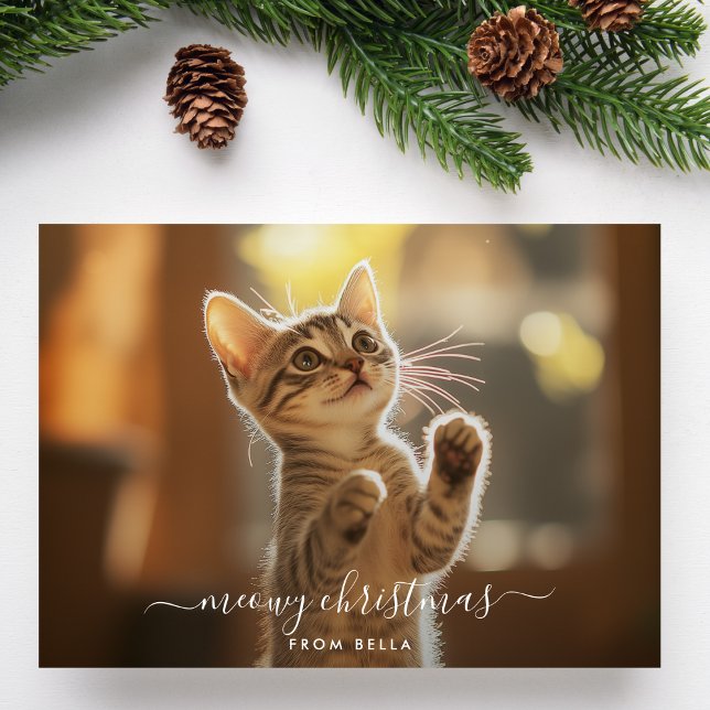 Naughty Meowy Christmas Funny Cat Overlay Photo  Holiday Card (Creator Uploaded)