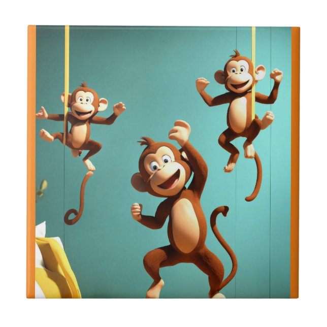 naughty monkey family ceramic tile (Front)