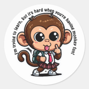 Naughty Monkey Mimicking Teacher - Back to School Classic Round Sticker