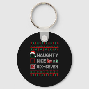 Naughty Nice 6 7 Funny Brainrot Meme Ugly Xmas Six Key Ring