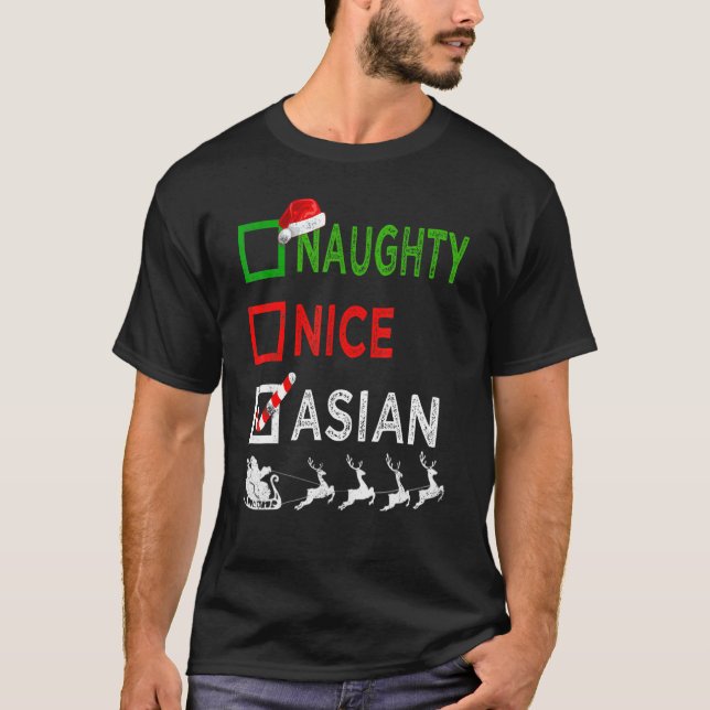 Naughty Nice Asian Christmas Pyjamas Funny Santa H T-Shirt (Front)