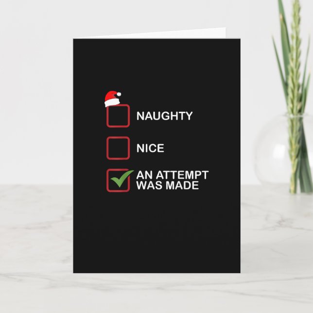 Naughty Nice Attempt Made Funny Christmas List Card (Front)