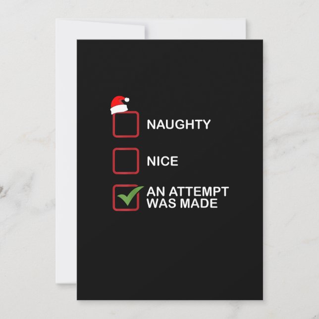 Naughty Nice Attempt Made Funny Christmas List Holiday Card (Front)