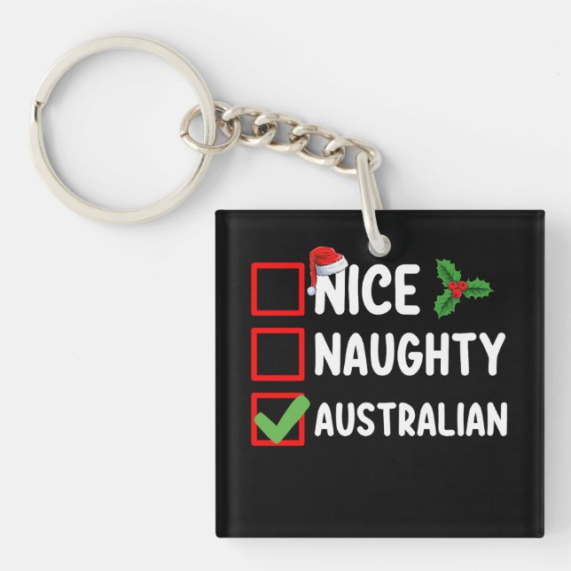 Naughty Nice Australian Christmas List Holiday Key Ring (Front)