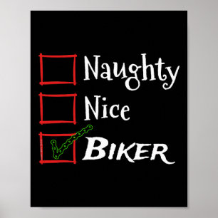 Naughty Nice Biker With Chain Funny Christmas List Poster