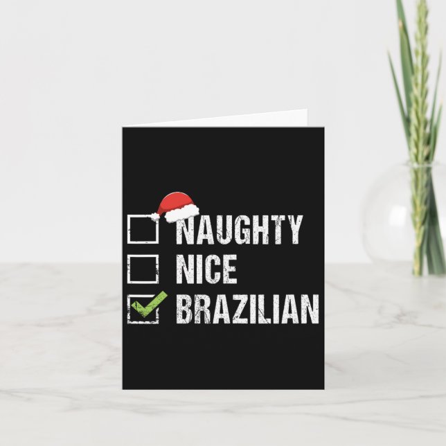 Naughty Nice Brazilian Brazil Santa Hat Christmas  Card (Front)