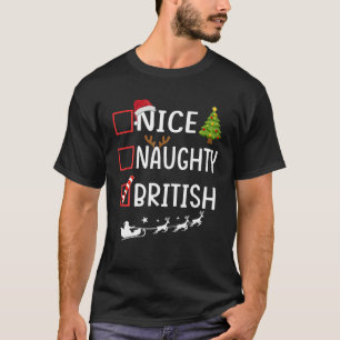 Naughty Nice british Christmas Pajama Funny Santa T-Shirt