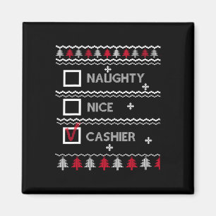 Naughty Nice Cashier Festive Winter Ugly Christmas Magnet