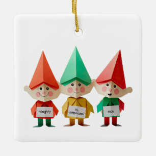 Naughty Nice Complicated Christmas Elves funny Ceramic Ornament