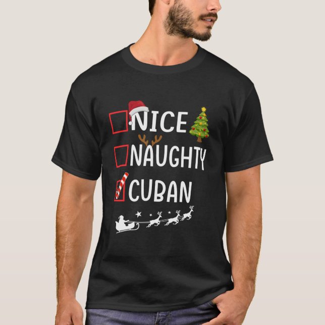 Naughty Nice Cuban Pyjamas Santa Claus T-Shirt (Front)