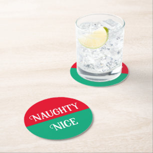 Naughty Nice Double Christmas Round Paper Coaster