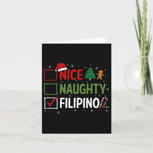 Naughty Nice Filipino Christmas Pyjamas Santa Clau Card (Front)