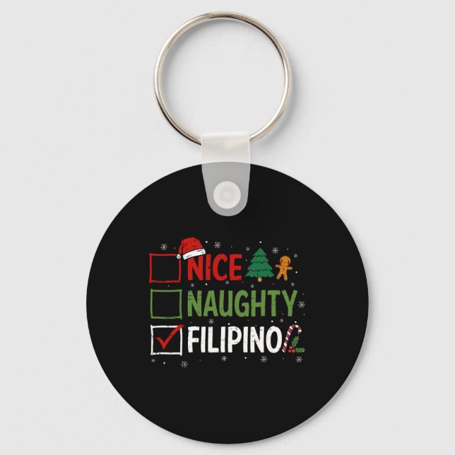 Naughty Nice Filipino Christmas Pyjamas Santa Clau Key Ring (Front)