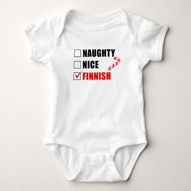 Naughty Nice Finnish Santa List Baby Bodysuit (Front)