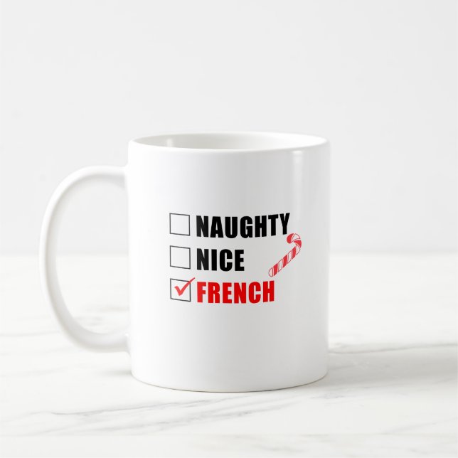 Naughty Nice French Christmas Design Coffee Mug (Left)
