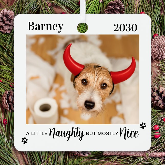 Naughty Nice Funny Dog Pet Photo Christmas Metal Tree Decoration (Creator Uploaded)