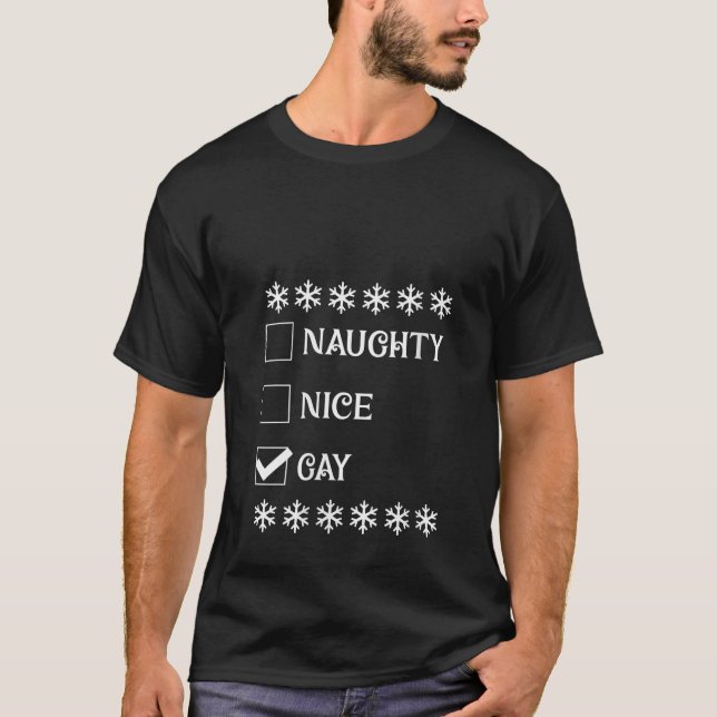 Naughty Nice Gay Christmas Family Matching Outfit  T-Shirt (Front)