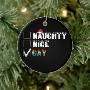 Naughty Nice Gay Rainbow Pride LGBT Christmas Gift Ceramic Ornament