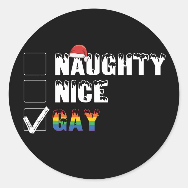 Naughty Nice Gay Rainbow Pride LGBT Christmas Gift Classic Round Sticker (Front)