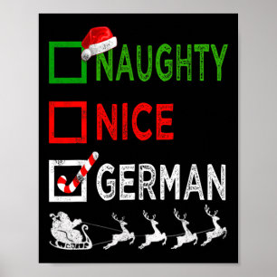 Naughty Nice German Christmas Pyjamas Funny Santa Poster