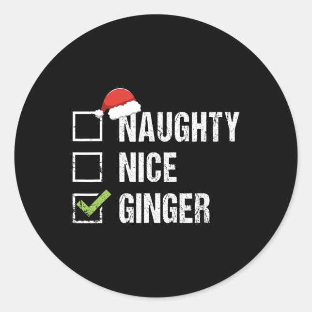 Naughty Nice Ginger Redhead Santa Hat Irish Christ Classic Round Sticker (Front)