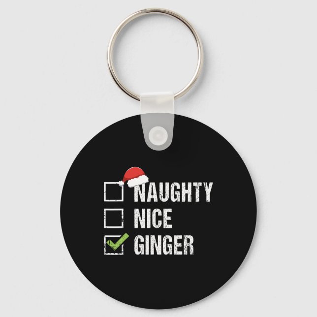 Naughty Nice Ginger Redhead Santa Hat Irish Christ Key Ring (Front)