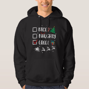 Naughty Nice Greek Christmas Funny Santa Hat Xmas Hoodie