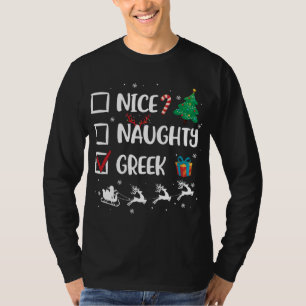 Naughty Nice Greek Christmas Funny Santa Hat Xmas T-Shirt