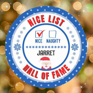 Naughty Nice Hall of Fame Blue Christmas Sticker