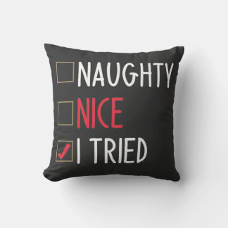 Naughty Nice I Tried Funny Black & Red Christmas Cushion