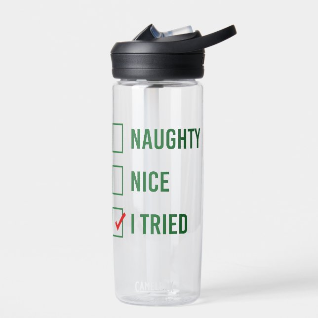 Naughty, Nice, I Tried - Funny Christmas Quote  Water Bottle (Left)