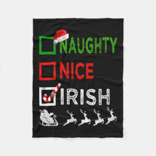 Naughty Nice Irish Christmas Pyjamas Funny Santa H Fleece Blanket