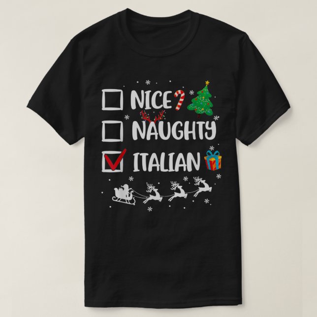 Naughty Nice Italian Christmas Funny Santa Hat Xma T-Shirt (Design Front)