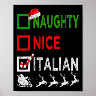 Naughty Nice Italian Christmas Pyjamas Funny Santa Poster