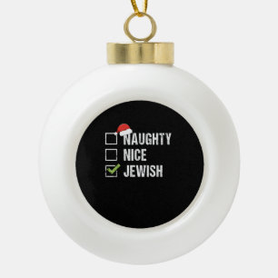 Naughty Nice Jewish Santa Christmas Ceramic Ball Christmas Ornament