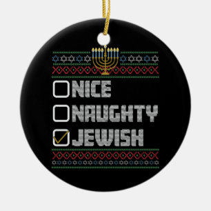Naughty Nice Jewish Santa Ugly Christmas Hanukkah Ceramic Ornament