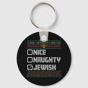 Naughty Nice Jewish Santa Ugly Christmas Hanukkah Key Ring