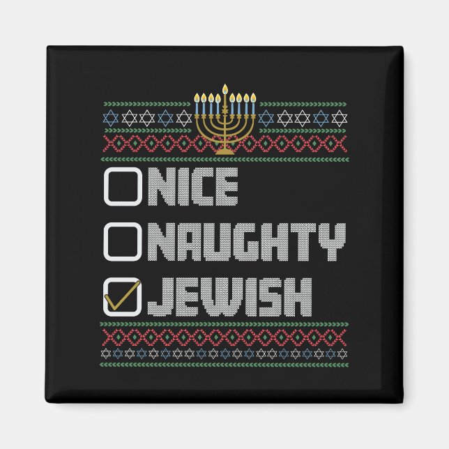 Naughty Nice Jewish Santa Ugly Christmas Hanukkah  Magnet (Front)