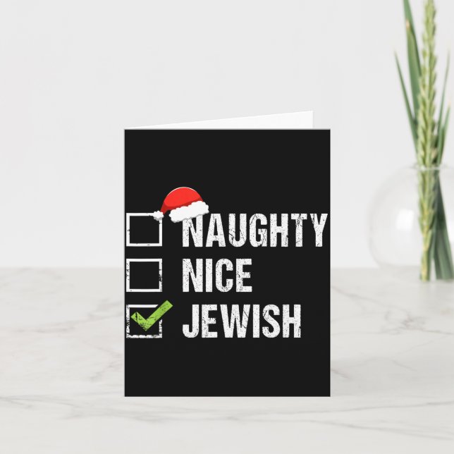 Naughty Nice Jewish Shirt Santa Jew Christmas Gift Card (Front)