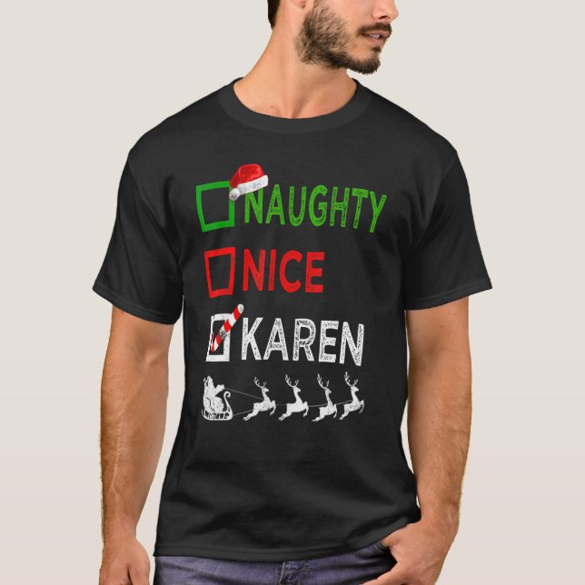 Naughty Nice Karen Christmas Pyjamas Santa Hat Xma T-Shirt (Front)
