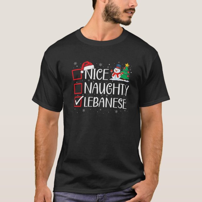 Naughty Nice Lebanese Christmas Funny Santa Hat Xm T-Shirt (Front)