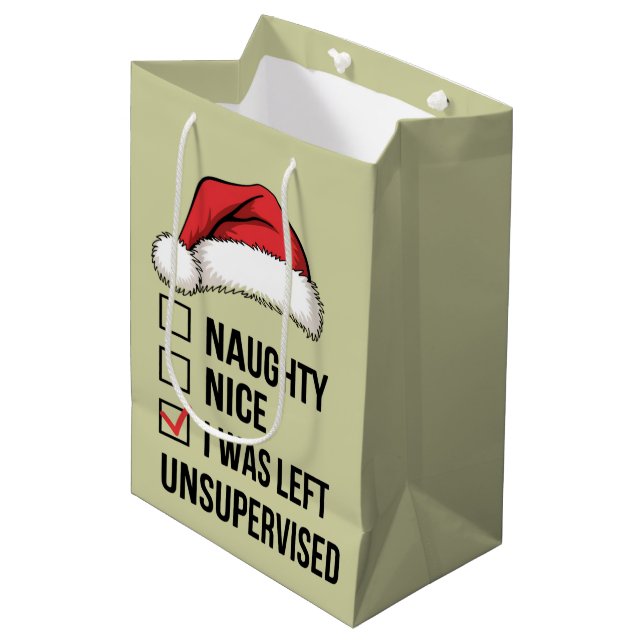 Naughty Nice List I Was Left Unsupervised Xmas Medium Gift Bag (Front Angled)