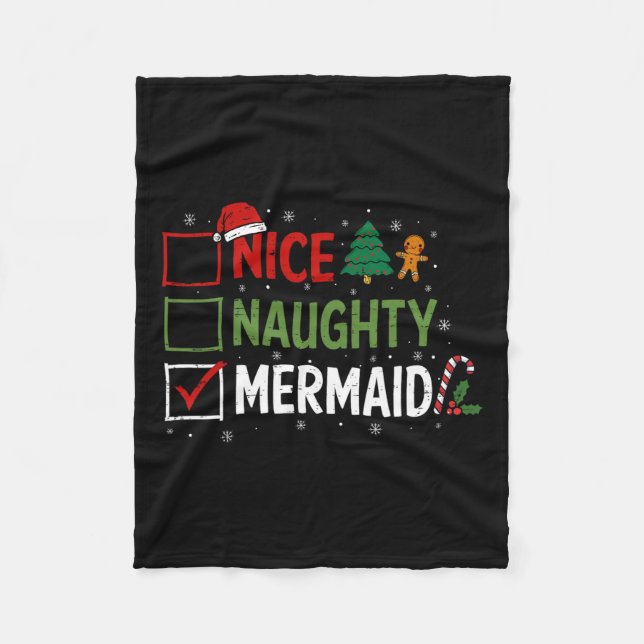 Naughty Nice Mermaid Christmas Pyjamas Santa Claus Fleece Blanket (Front)