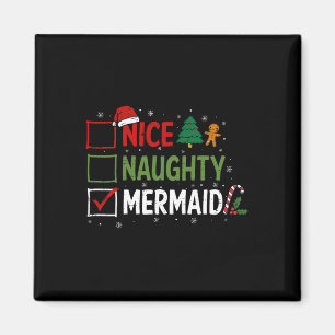 Naughty Nice Mermaid Christmas Pyjamas Santa Claus Magnet