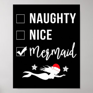 Naughty Nice Mermaid Funny Mermaid Christmas Poster