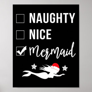 Naughty Nice Mermaid Funny Mermaid Christmas  Poster