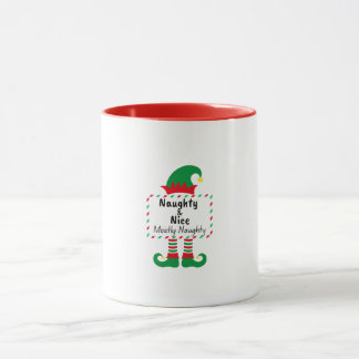 Naughty Nice Mostly Naughty Elf Funny Xmas Mug