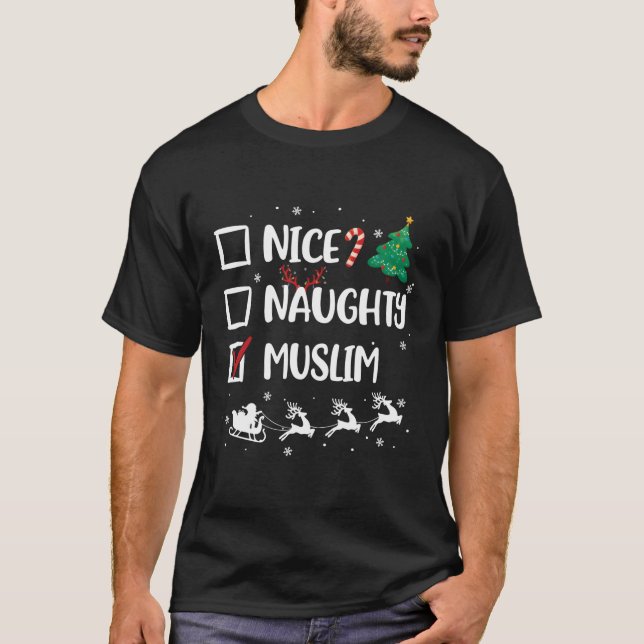 Naughty Nice Muslim Christmas Funny Santa Hat -Xma T-Shirt (Front)