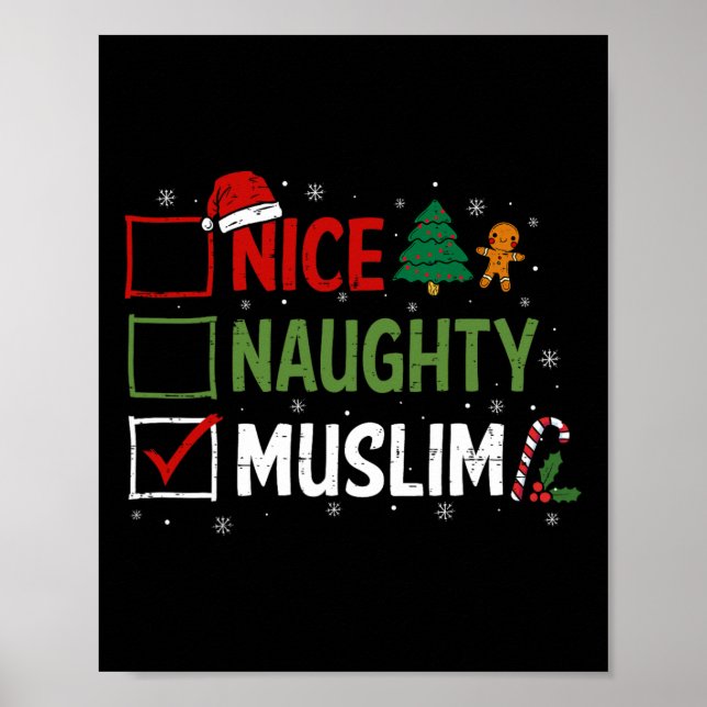 Naughty Nice Muslim Christmas Pyjamas Santa Claus  Poster (Front)